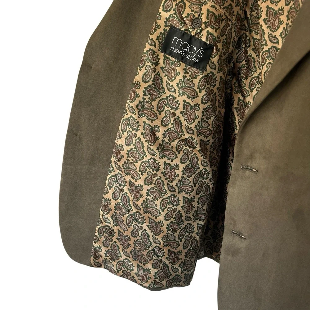 Lauren Ralph Lauren Faux Suede Blazer 46R Taupe Brown Paisley Lined Sport Coat